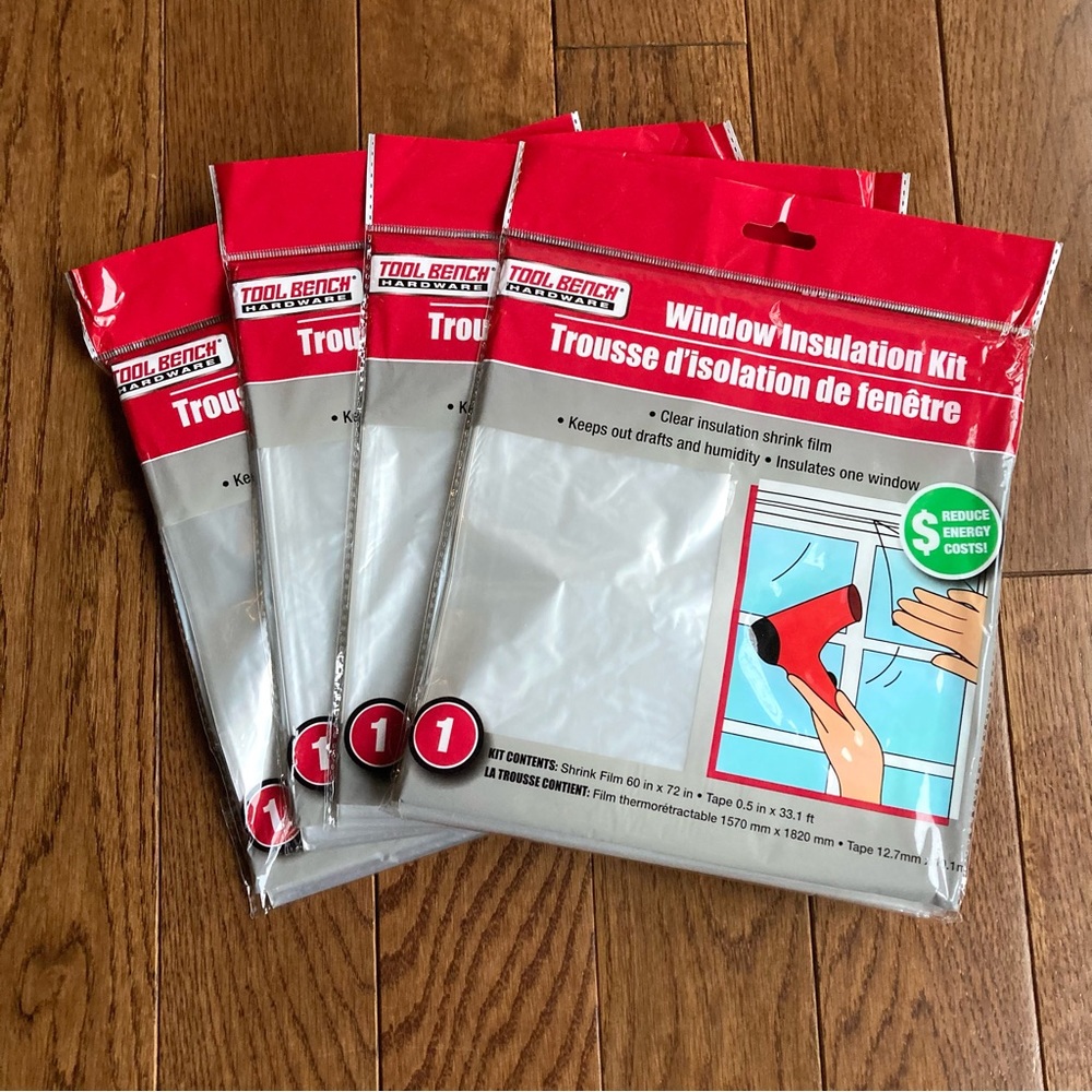 4 Window Cover Insulation Kits Clear Plastic 60 x 72 inch Shrink Films Tape - Picture 8 of 10